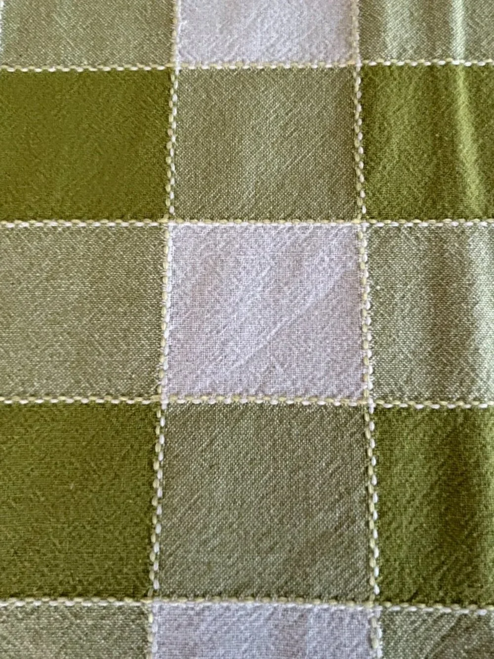 Bright Olive Green and White Checked Cotton Tablecloth 48